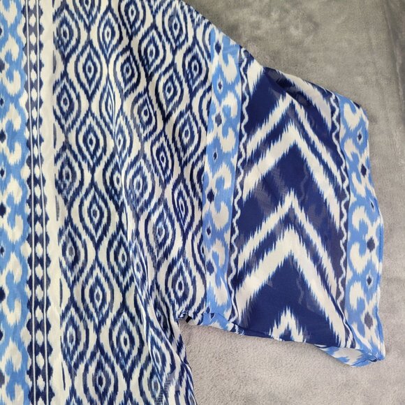 Chico’s Women’s‎ S Top Blue White Ikat Boho Relaxed Fit Lagonlook Layered Sheer - Picture 3 of 11
